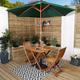 Outdoor 2 Person Folding Square Wooden Garden Patio Dining Table Chairs Parasol and Base Set