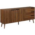 Buffet de rangement scandinave 2 portes. 3 tiroirs. décor bois de noyer. 160cm - Décor bois de noyer