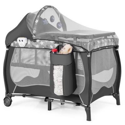 Costway 4 in 1 Portable Baby Nursery Center with Net and Music Box-Gray