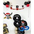 Personalised Pirate Ship Balloon Sculpture Stand Bouquet & Bunting Garland For Girls Or Boys Birthday Party Decoration 1St No Helium