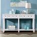 Retro 58" Console Table Side Table with 2 Drawers 8 Metal Handles & Open Base, Solid Wood Long Entryway Table Sofa Table