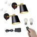 FSLiving Rechargeable Battery Operated Wall Sconce Dimmable Wireless Black Metal Adjustable Angle Wall Luminaire Lighting Fixture Nightstand Lamp Corner Accent Lighting - Set of 2