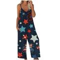 SOOMLON Womens Jumpsuits Independence Day Printed Jumpsuit Wide Leg Rompers Independence Print Button Suspender Jumpsuits Wide Pocket Leg Pant Navy XL