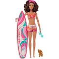 Barbie Doll with Surfboard and Puppy Poseable Brunette Barbie Beach Doll (Assembled Product Height: 12in)