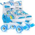 SubSun Roller Skates Rainbow for Gilrs Boys Kids 4 Sizes Adjustable Blue Size XS