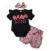 Holiday Savings Deals! Kukoosong Baby Girl Clothes Baby Bodysuits Newborn Infant Baby Girls Ruffled Romper Bodytsuit+Leopard Print Shorts Set Black 70/0-3