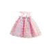 Suanret Kids Baby Girls Slip Dress Tie-up Butterfly Summer A-line Dress Tulle Dress Party Princess Dress Pink 18-24 Months