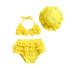 Suanret 3Pcs Toddler Baby Girls Summer Swimwear Outfits Hanging Neck Tops + Layered Ruffle Shorts + Hat Swimsuit Yellow 18-24 Months