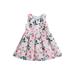 Suanret Kids Girls A-line Dress Sleeveless Crew Neck Flower Print Party Prom Dress Bowknot Summer Dress Light Pink 2-3 Years