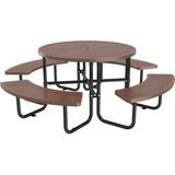 46 Steel Round Picnic Table for Outdoors Expanded Lifetime Picnic Table with Umbrella Hole Heavy Duty Sturdy Commercial Picnic Tables for Garden Courtyard BBQ Coffee