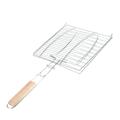 Barbecue Grill Basket With Wood Handle Stainless Steel Wire Net Basket Portable Cooking Fish Meat Kabob Hamburger Tools for Outdoor Picnic Camping Bonfire Party