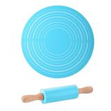 Xiaobai 1 Set Rolling Pin Reusable Food Grade Non-stick Wooden Handle Scale Mark Design Multipurpose No Odor Silicone Kneading Pad with Rolling Pin Set Kitchen Supplies