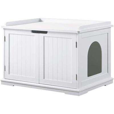 Large Cat Litter Box Enclosure, White - Unipaws - UH5039