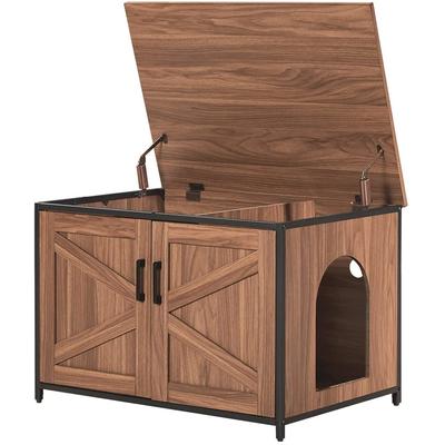 Cat Litter Box Enclosure with Frame Open Top, Walnut - Unipaws - UH5175
