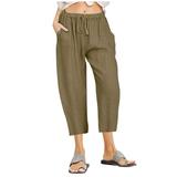 Wide Leg Cropped Pants for Women Women Summer High Waisted Pants Wide Leg Linen Pants Solid Color Gym Joggers Loose Fit Flowy Beach Trousers Pockets Summer Pants