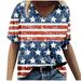 SOOMLON 4th of July Shirts Women USA Stars Stripes T-Shirt American Flag Shirt Tee Tops Print Tops V-Neck Short Sleeve Blue S