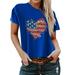 SOOMLON Plus Size American Flag T Shirt for Women 4th of July Stars Stripes Graphic Patriotic Top Tees Loose Fit Independence Day Print Top Round Neck Short Sleeve Blue S