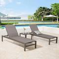 Wade Logan® Allijah 3 Pieces Outdoor Patio Aluminum Reclining Chaise Lounge Chairs Set w/ Square Side Table(taupe) Metal in Brown | Wayfair