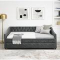 Wildon Home® Twin Size Daybed w/ Twin Size Trundle Upholstered Tufted Sofa Bed, w/ Button On Back & Copper Nail On Waved Shape Arms | Wayfair