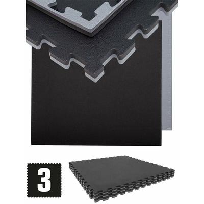 2.4qm Profi Fitnessmatte 2cm - 3er Set 90x90 Bodenschutzmatte für Fitnessgeräte - schwarz