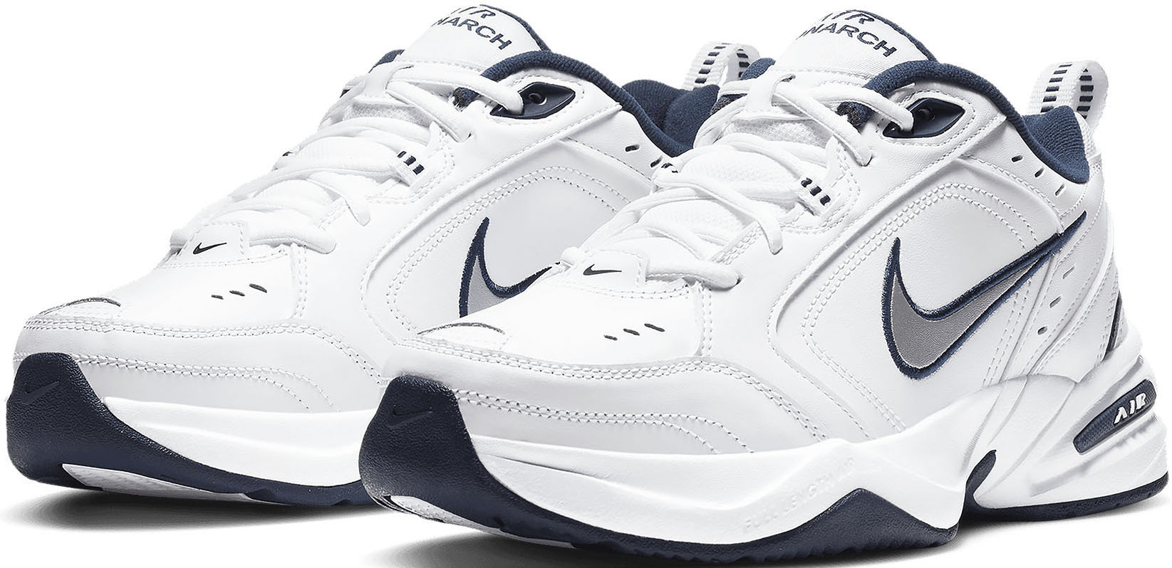 Trainingsschuh NIKE "NIKE AIR MONARCH IV", Herren, Gr. 41, weiß (weiß, metallic, silber), Leder, Synthetik, Textil, Schuhe, Topseller