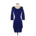 Mango Casual Dress - Bodycon Scoop Neck 3/4 sleeves: Purple Print Dresses - Women's Size X-Small