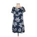 Escapada Casual Dress - Shift Boatneck Short sleeves: Blue Floral Dresses - Women's Size Small