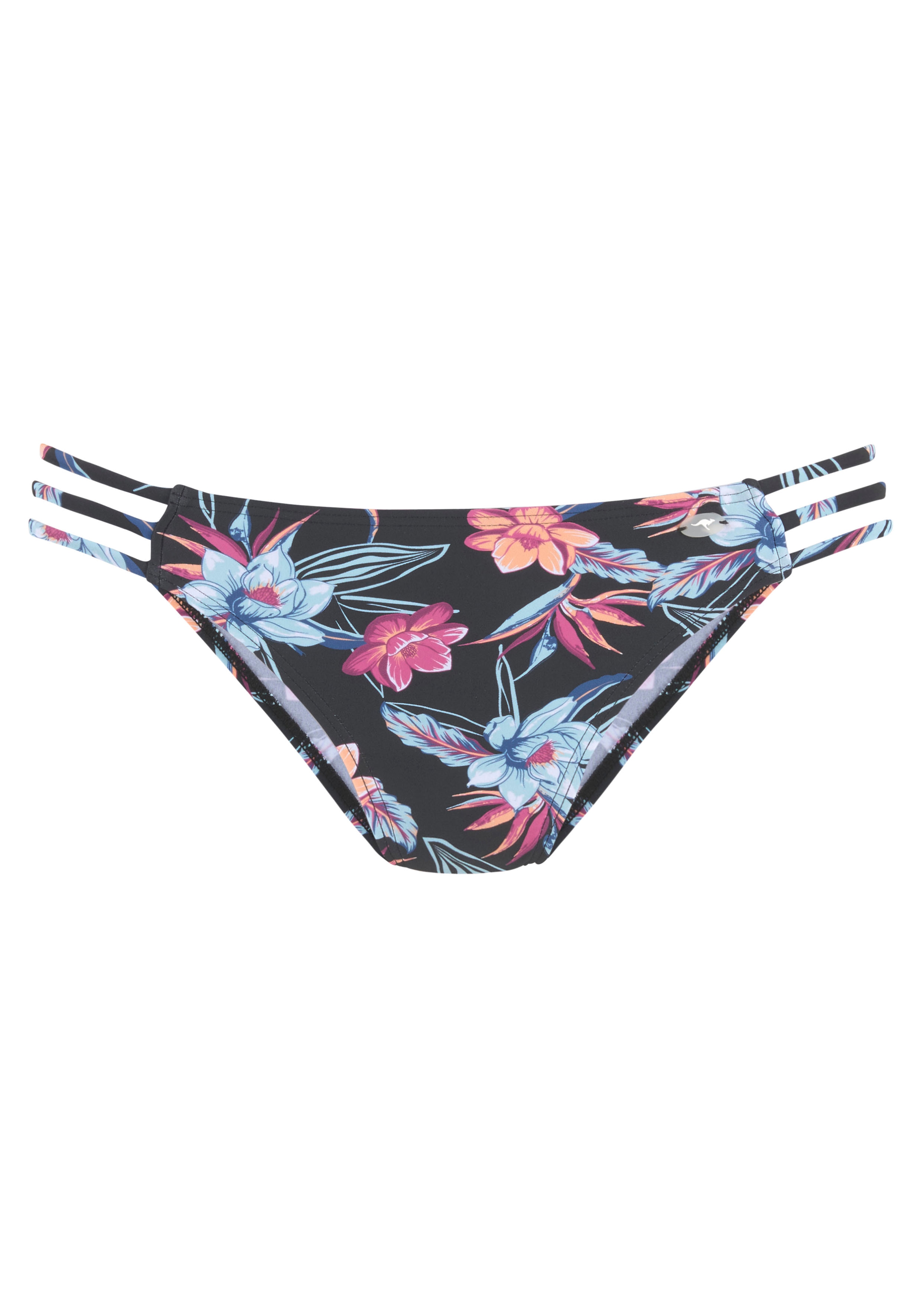 Bikini-Hose KANGAROOS "Agave", Damen, Gr. 34, N-Gr, schwarz (schwarz, bedruckt), Recycling-Polyamid, bedruckt, Badehosen, mit seitlichen Bändern Image
