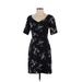 Draper James Casual Dress - Sheath V Neck Short sleeves: Black Floral Dresses - Women's Size 0