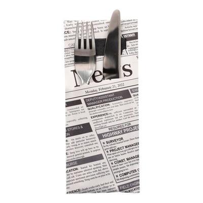 Bestecktaschen 8,5 x 20 cm »Newsprint« mit Serviette, 520 Stück weiß, Papstar, 8.5 cm