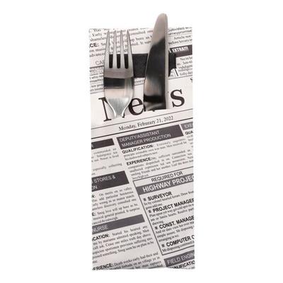 Papstar Bestecktaschen 8,5 x 20 cm »Newsprint« mit Serviette, 520 Stück weiß, 8.5 cm