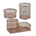 Pen Holder for Desk Mesh Wire Organizer Organizer with 3 compartments +Desk Pen Holder + Small Items Storage Box - Rose Gold