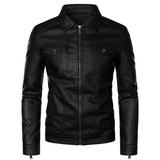 Penkiiy Men s Leather Plus Fleece Jacket Motorcycle Jacket Warm Leather Jacket Suit Blazer Jackets PU Black on Clearance