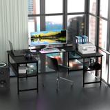 Inbox Zero Labreyah U-shaped Desk w/ Lift Top, Sit-to-Stand L-shaped Computer Desk Wood/Metal in Black | 82.66 W x 43.33 D in | Wayfair