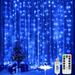 Morttic 300 LEDs Curtain String Light 9.8FT x 9.8FT 8 Lighting Modes Fairy Window String Lights Wedding Party Home Garden Bedroom Outdoor Indoor Wall Decorations (Blue)
