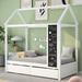 Twin Size House Bed with Storage Drawers and Blackboard, Kids Montessori Playhouse Bed Wood Tent Daybed Frame
