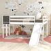 Toddler Low Loft Bed with Slide & Ladder, Pine Wood Bed Frame with Chalkboard for Kids Boys Girls, No Box Spring Needed