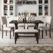 Retro-Style 6-Piece Dining Set with Foam-Covered Seat Backs & Cushions, Special-Shaped Legs, and Solid Wood Construction