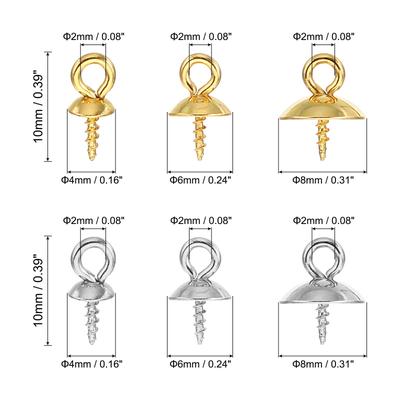 4mm/6mm/8mm Cup Pearl Screw Eye Pin Peg Pendant, 60 Pcs Eye Pin Pegs with Cap - Gold, Silver