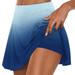 JWZUY Womens Workout Tennis Athletic Running Shorts Skirt with Shorts Underneath Golf Tennis Skorts Gradient Ombre Double Layer Shorts Elastic High Waist Shorts Sports Blue L