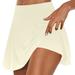 JWZUY Womens Skirt with Shorts Underneath Solid Elastic High Waist Shorts Golf Tennis Skorts Athletic Running Shorts Sports Double Layer Shorts Workout Tennis Beige XXL