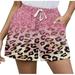 JWZUY Womens Leopard Color Block Sports Golf Tennis Shorts Workout Tennis Drawstings Elastic Waist Shorts Athletic Running Shorts Pink XL