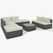 8 Pieces Outdoor Patio Furniture Sets Single Sofa Combinable with Gray Cushions Black Wicker Garden Conversation PE Wicker Sofa Set for Indoor and Outdoor Beige