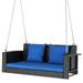 Tcbosik 2-Person Porch Swing Bench Outdoor Patio Rattan Swing Chair with Soft Cushions 7.9ft Reinforced Steel Chain Solid Steel Frame Perfect for Backyard Poolside Front Porch Blue+Black