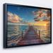 DESIGN ART Designart Brilliant Sunrise over Sea Pier Modern Framed Canvas Art Print 20 in. wide x 12 in. high