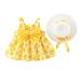 Loopsun Toddler Girl Dress Crew Neck Sleeveless Floral Printing Mini Dress with Hat Two-piece Suit Yellow