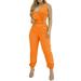 Yeahitch Women s Floral Print Jumpsuits Romper 2023 Summer Elegant Belted V Neck Party with Pocket Casual Orange L