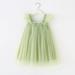 Summer Savings Clearance 2023! Loopsun Toddler Dress Square Neck Sleeveless Solid Cute Mesh Suspenders Mini Dress Green