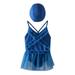 Girls Swimsuits Size 6 Months-12 Months One Piece Princess Mesh Suit Skirt With Swimming Cap Baby Bathing Suit Blue