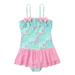 Toddler Swimsuit Girl Size 2 Years-3 Years One Piece Jumpsuit Sports Bow Ruffle Edge Skirt Bikini Halter Set Toddler Bathing Suit Girl Pink